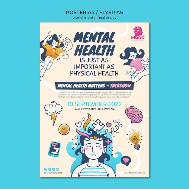 Free PSD flat design mental health template