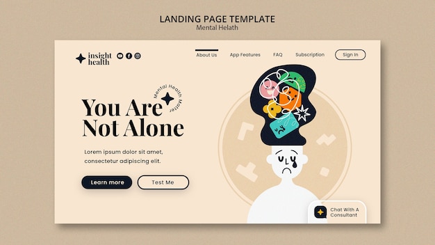 Free PSD flat design mental heath template