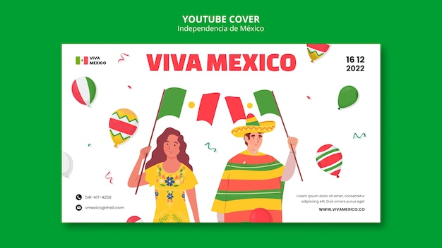 Free PSD flat design mexican independence day template