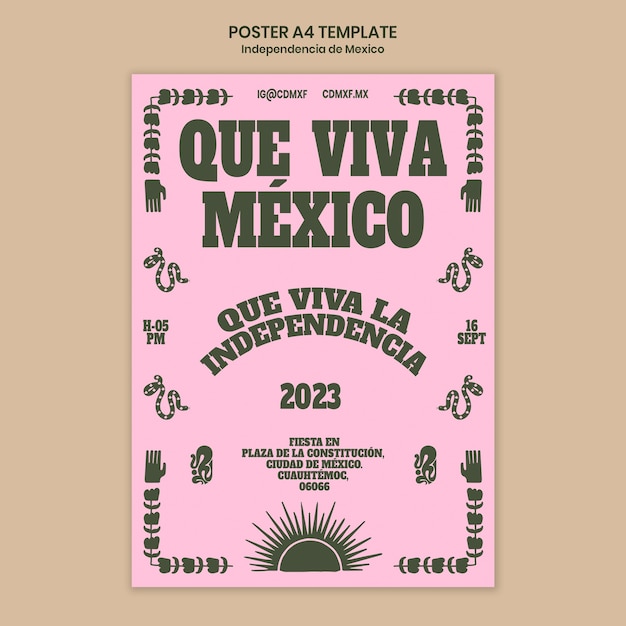 Free PSD flat design mexico independence day poster template