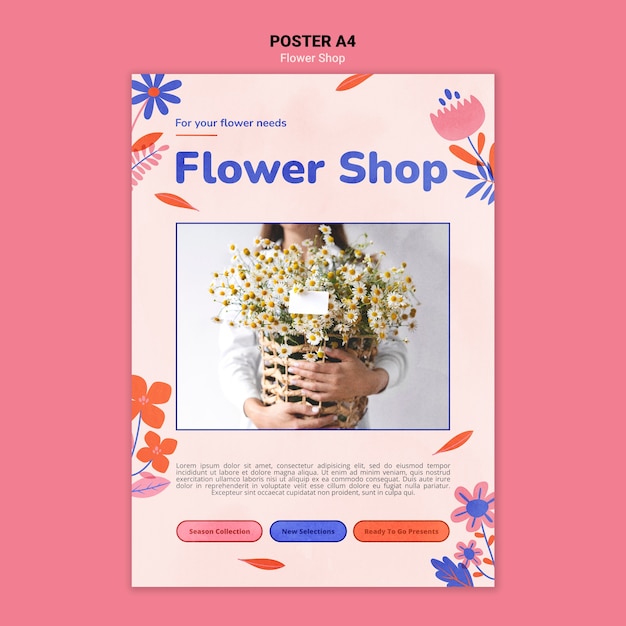 Free PSD flat design minimalist flower shop template