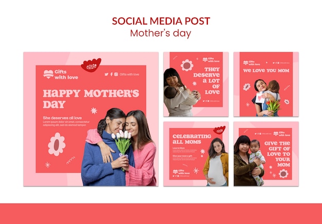 Flat design mother's day instagram posts template