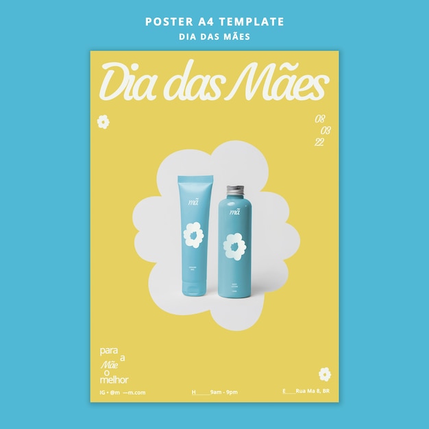 Free PSD flat design mother's day poster template