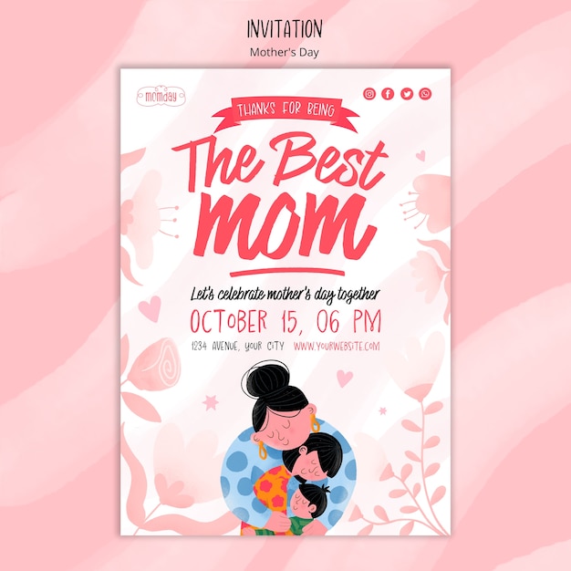 Free PSD flat design mother's day template