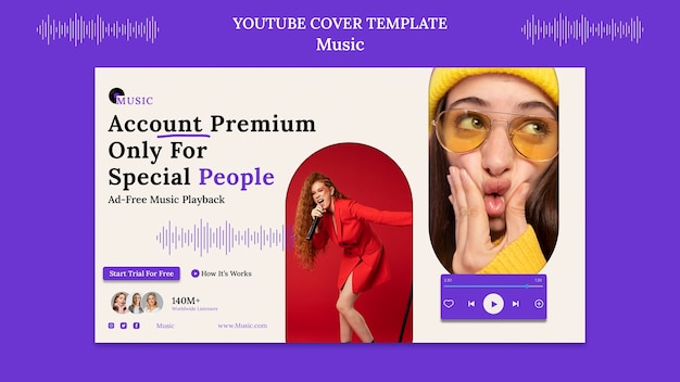 Free PSD flat design music app youtube cover