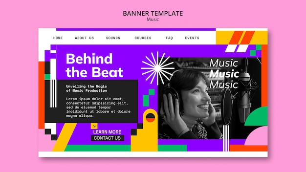 Free PSD flat design music event landing page template