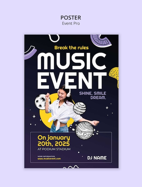 Free PSD flat design music event template