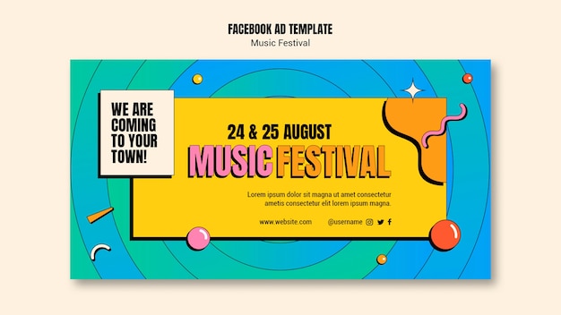 Flat design music facebook ad poster template