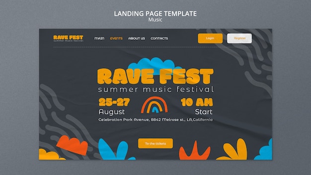 Free PSD flat design music fest landing page template