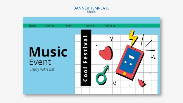 Flat design music festival banner template