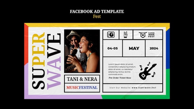 Free PSD flat design music festival facebook template