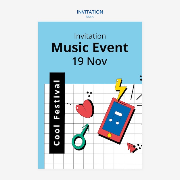 Free PSD flat design music festival invitation template