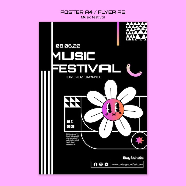 Flat design music festival poster template