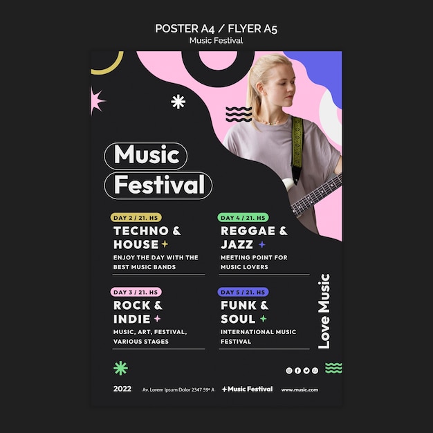 Free PSD flat design music festival template