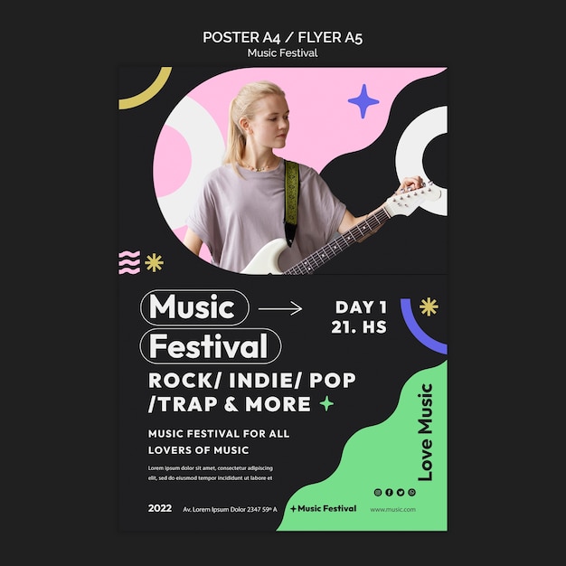 Flat design music festival template