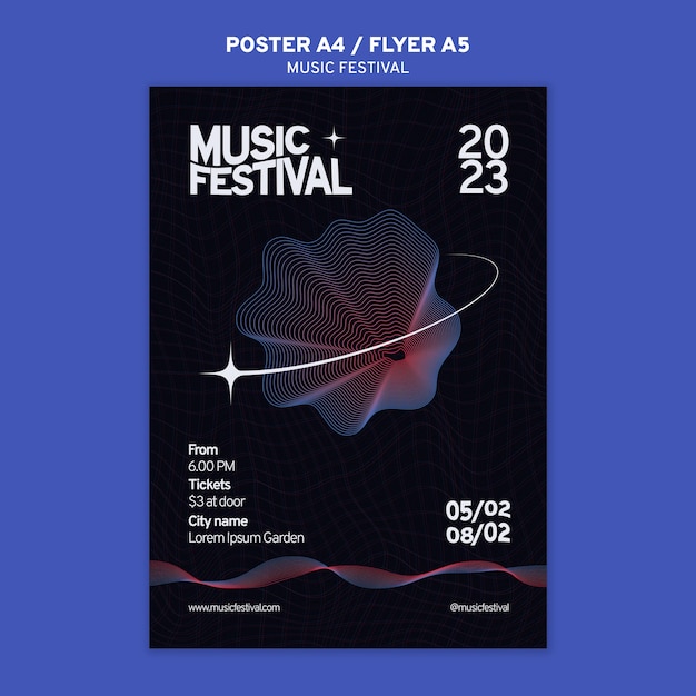 Free PSD flat design music festival template