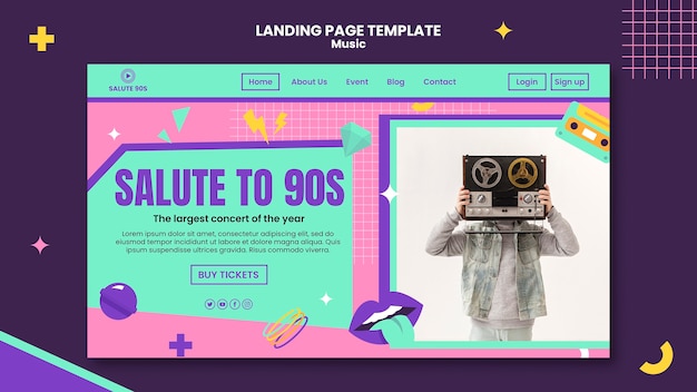 Free PSD flat design music landing page template design