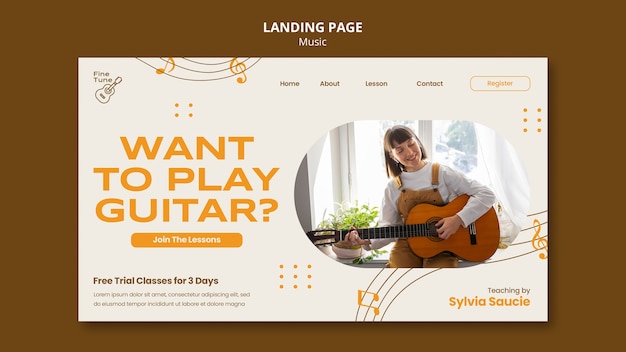 Free PSD flat design music landing page template