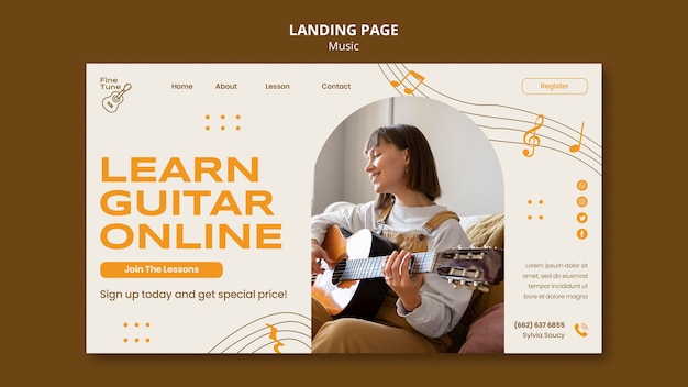 Flat design music landing page template