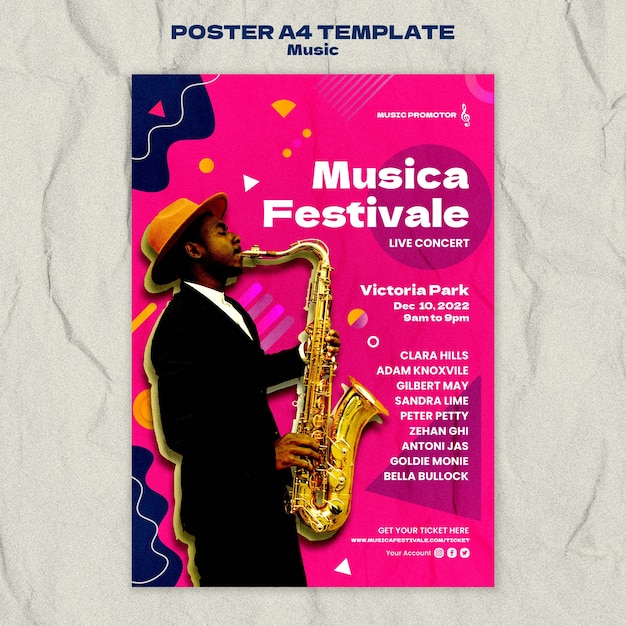 Free PSD flat design music poster template