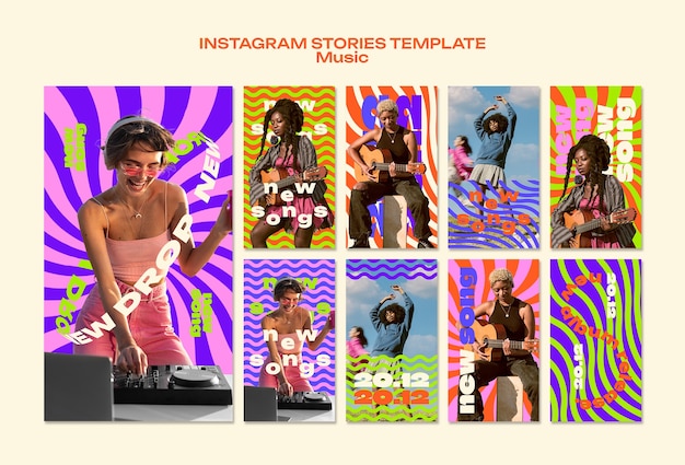 Free PSD flat design music release  instagram stories