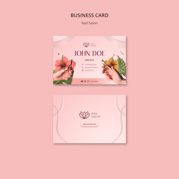 Free PSD flat design nail salon business card