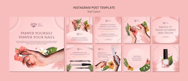 Flat design nail salon  instagram posts