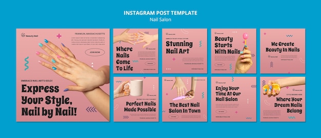 Flat design nail salon  instagram posts