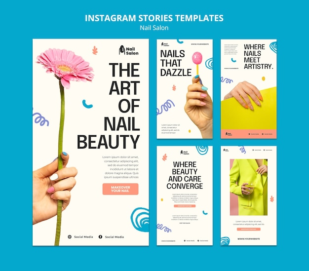 Free PSD flat design nail salon instagram stories