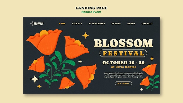 Free PSD flat design nature event landing page