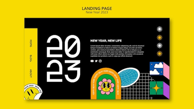 Free PSD flat design new year 2023 landing page template