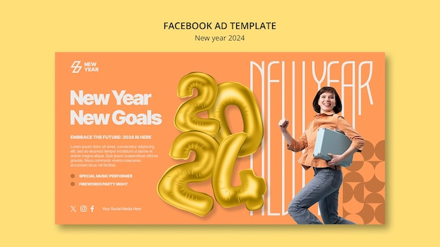 Free PSD flat design  new year 2024 facebook template