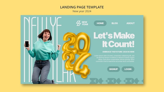 Free PSD flat design  new year 2024 landing page