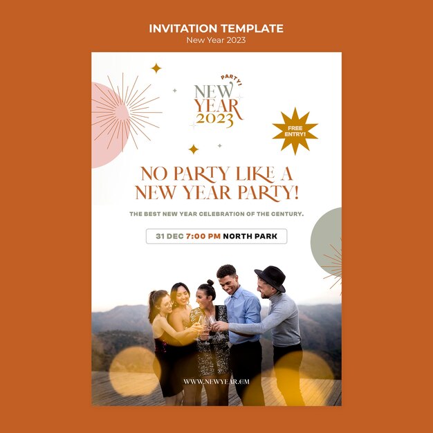 Flat design new year invitation