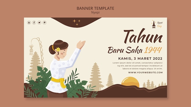 Free PSD flat design nyepi celebration template