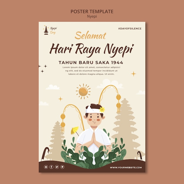 Free PSD flat design nyepi celebration template