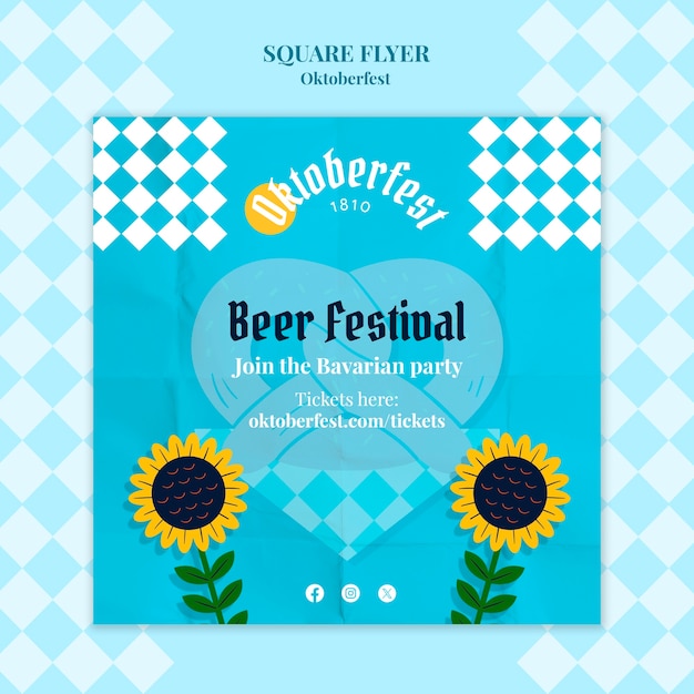 Free PSD flat design oktoberfest celebration square flyer