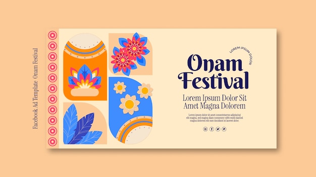 Flat design onam celebration facebook template