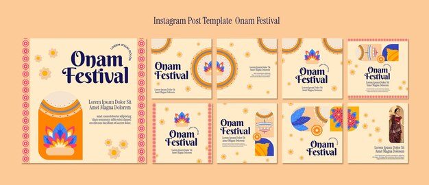 Flat design onam celebration  instagram posts