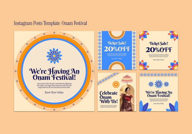 Flat design onam celebration  instagram posts