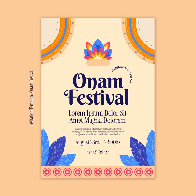 Flat design onam celebration invitation template