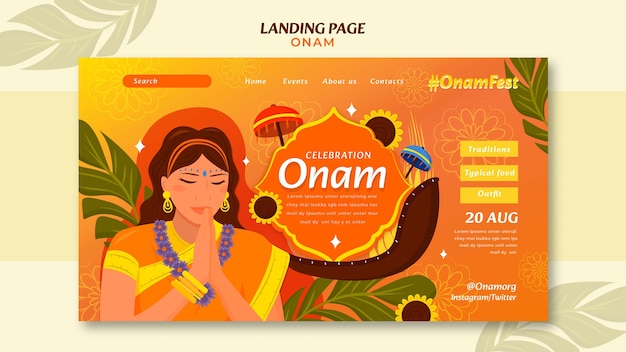 Free PSD flat design onam celebration landing page template