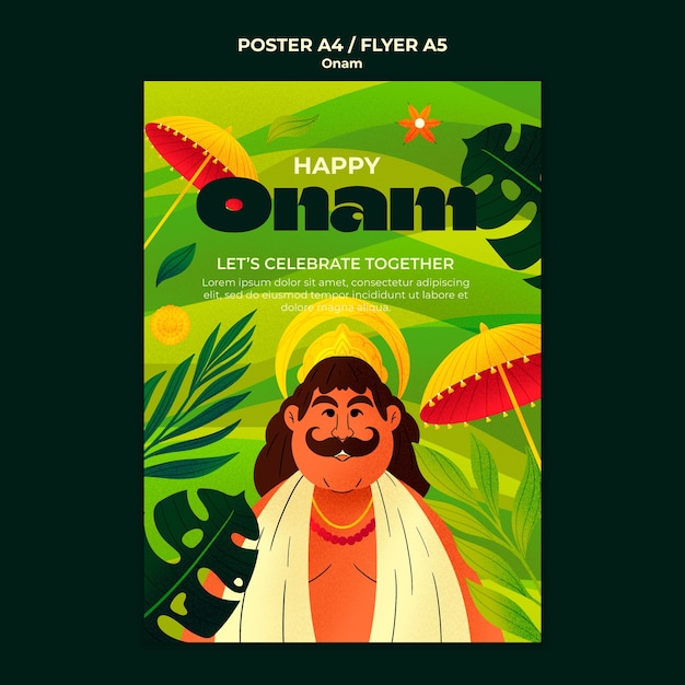 Free PSD flat design onam celebration poster template