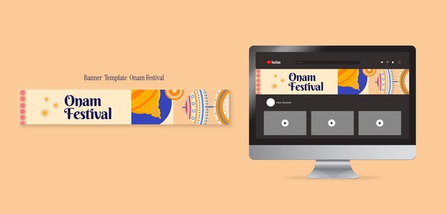 Flat design onam celebration youtube banner