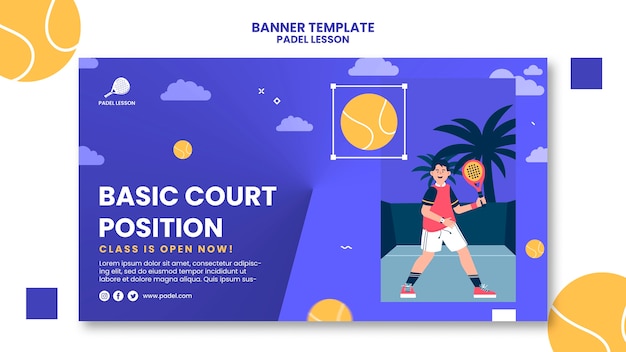 Flat design paddle tennis lessons banner template