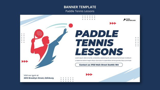 Flat design paddle tennis lessons banner template