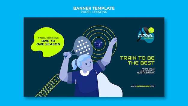 Free PSD flat design paddle tennis lessons banner template