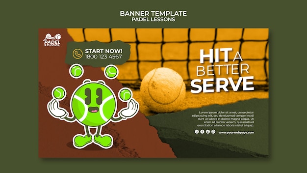 Flat design paddle tennis lessons banner template