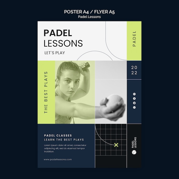 Free PSD flat design padel lessons template