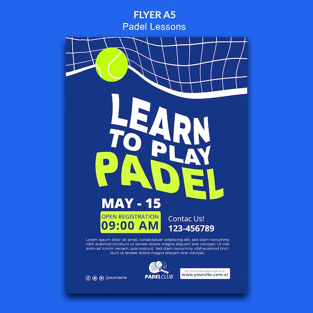 Free PSD flat design padel lessons template